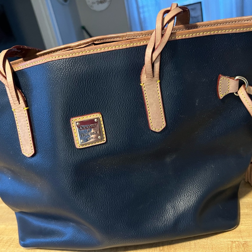 Dooney & Bourke Navy and Tan Leather Tote Bag